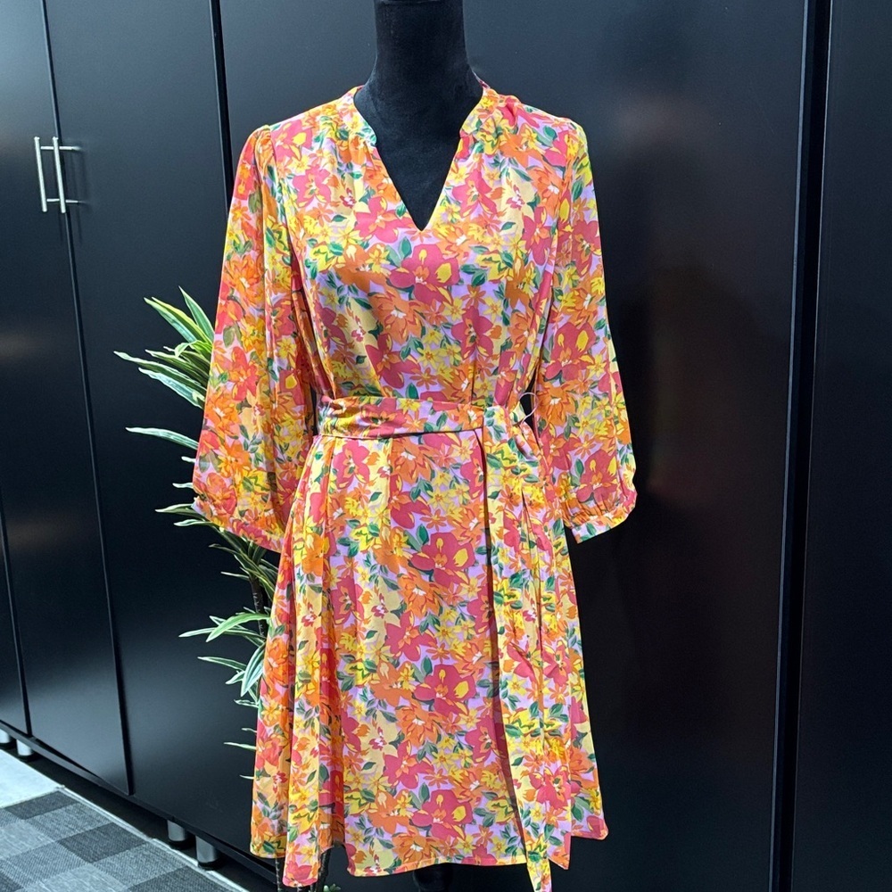 Marissa Olivia Sheer 3/4 sleeve,floral print,lined, lightweight spring/summer